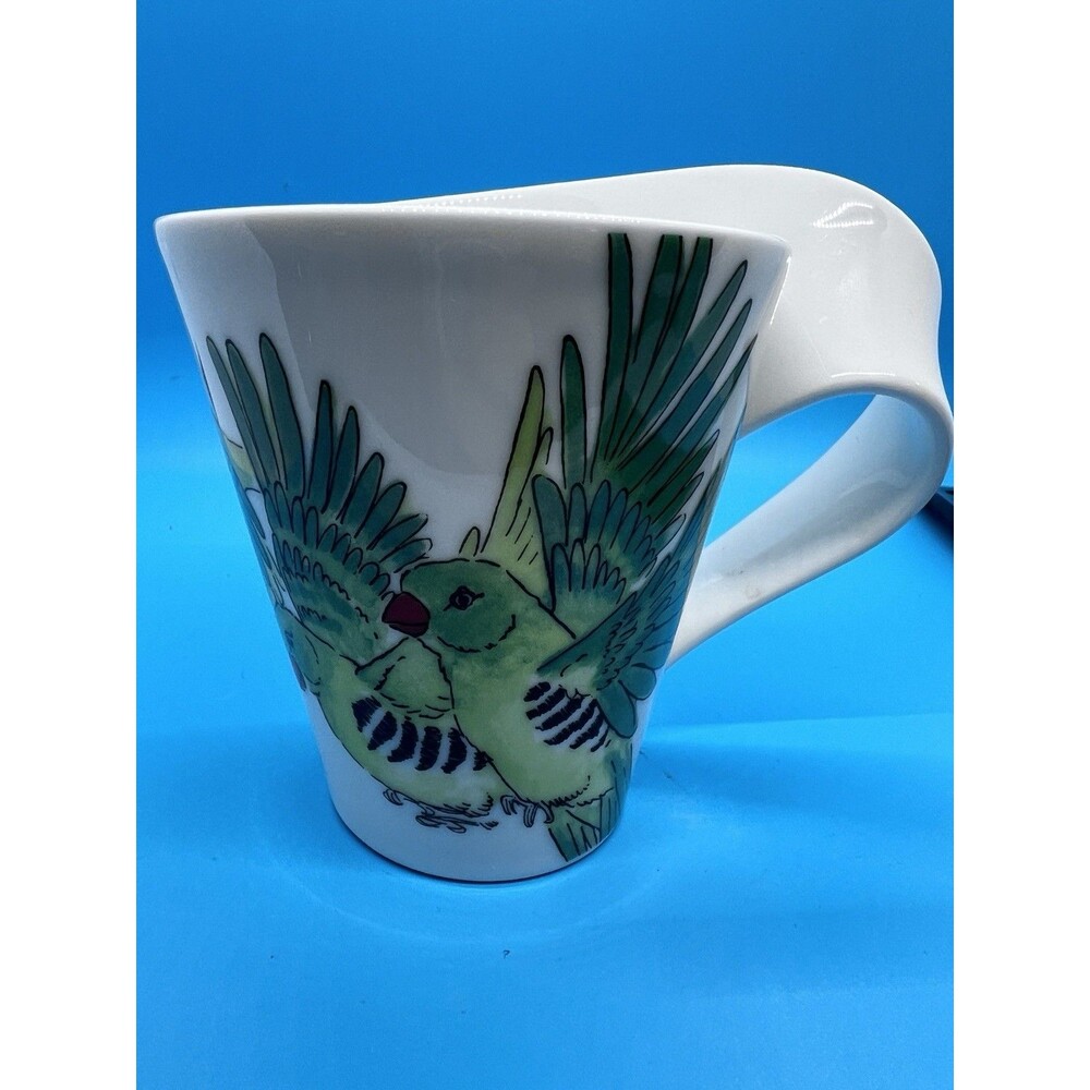 Villeroy Boch Mug Coffee Cup Conure Birds Porcelain Germany Vintage Green birder